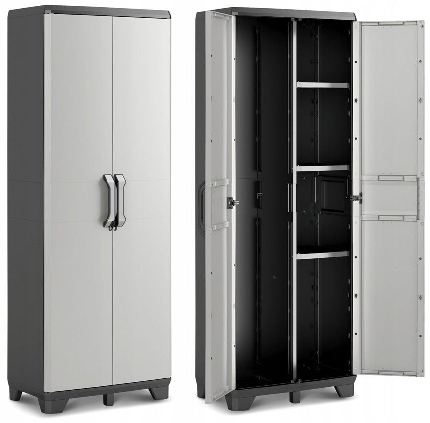 Keter Gear Multi-Use Storage Cabinet with Base - 68 x 39 x 183cm, White & Black