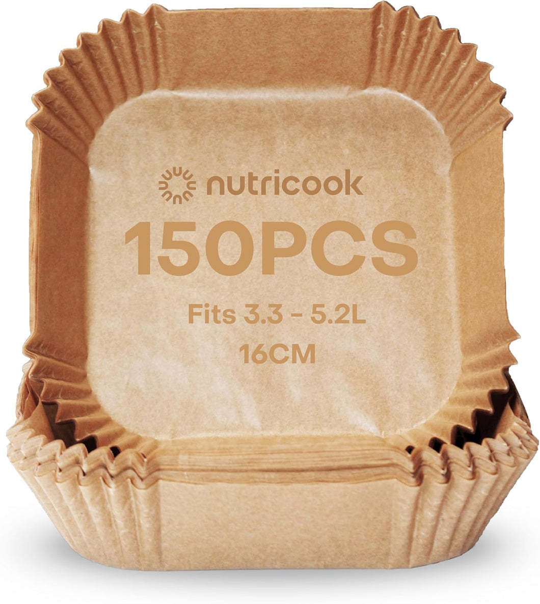 Nutricook 150 Pieces Disposable Air Fryer Liner, Water/oil proof, Fits any brand from 5.5L to 5.7L, 20cm (Square)
