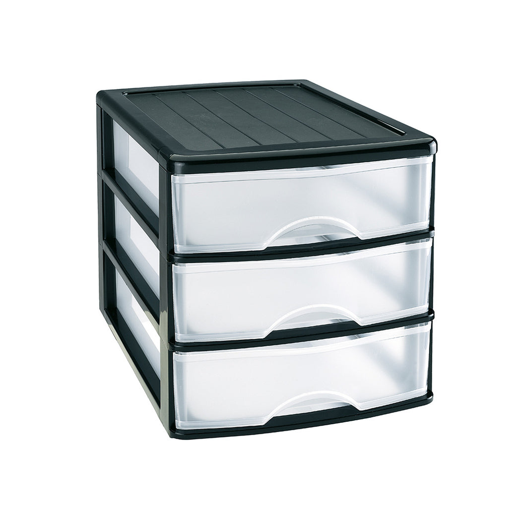 Plastic Forte Sobremesa Easy Storage unit with 3 drawers - Black/ Transparent