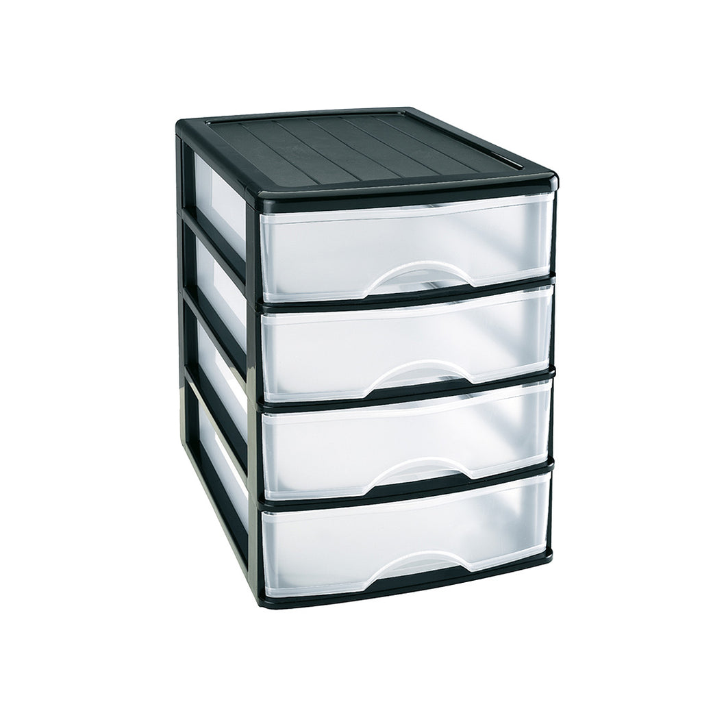 Plastic Forte Sobremesa Easy Storage unit with 4 drawers - Black/ Transparent