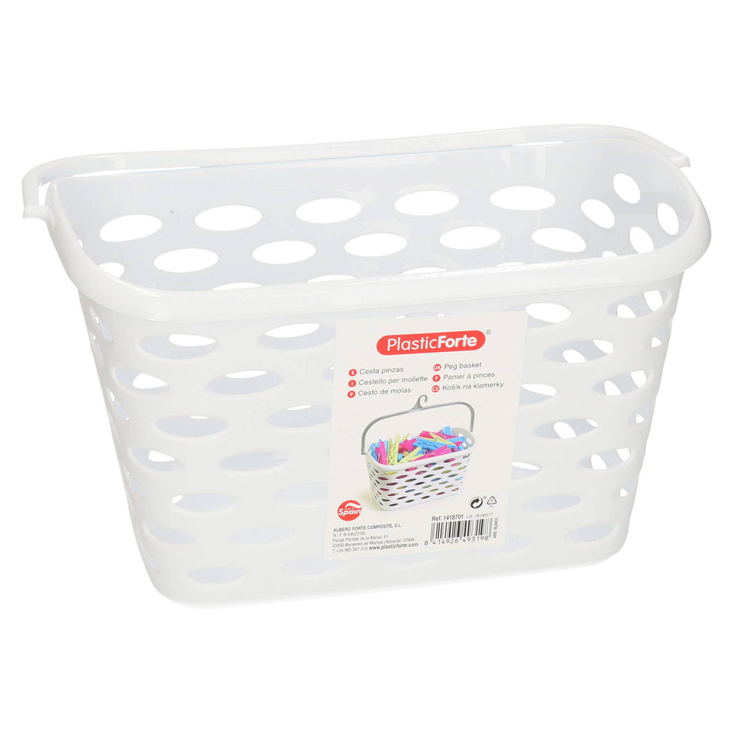 Plastic Forte New Peg Basket with Handle, White