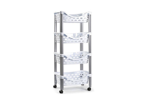 Plastic Forte 4-Tier Vegetable Rack with Wheels - White.