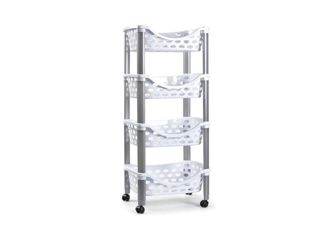 Plastic Forte 4-Tier Vegetable Rack with Wheels - White.