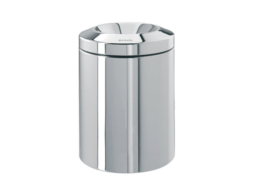 Brabantia Flame Guard Waste Paper Bin, 7 Liters - Brilliant Steel, front view.