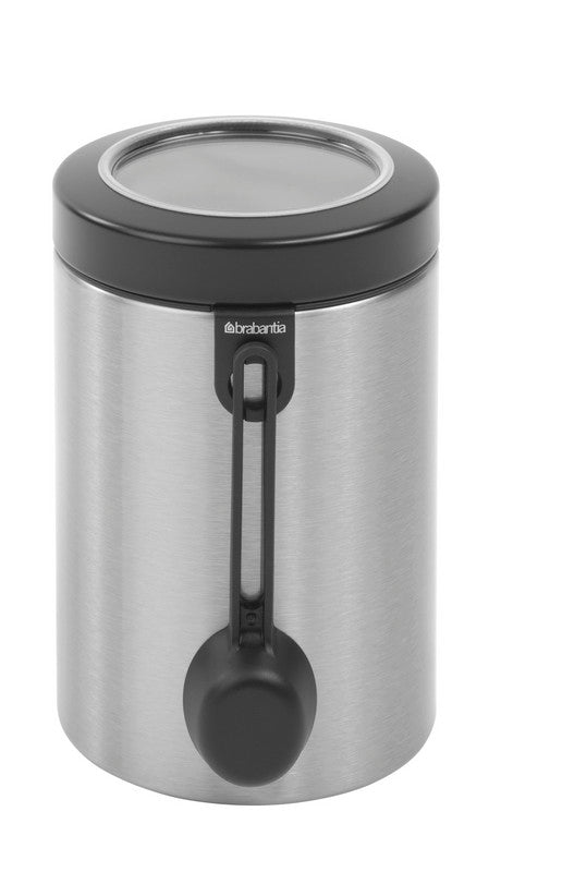 Brabantia Window Lid Food Canister with Magnetic Spoon - 1.4 Liters, Matt Steel Fingerprint Proof