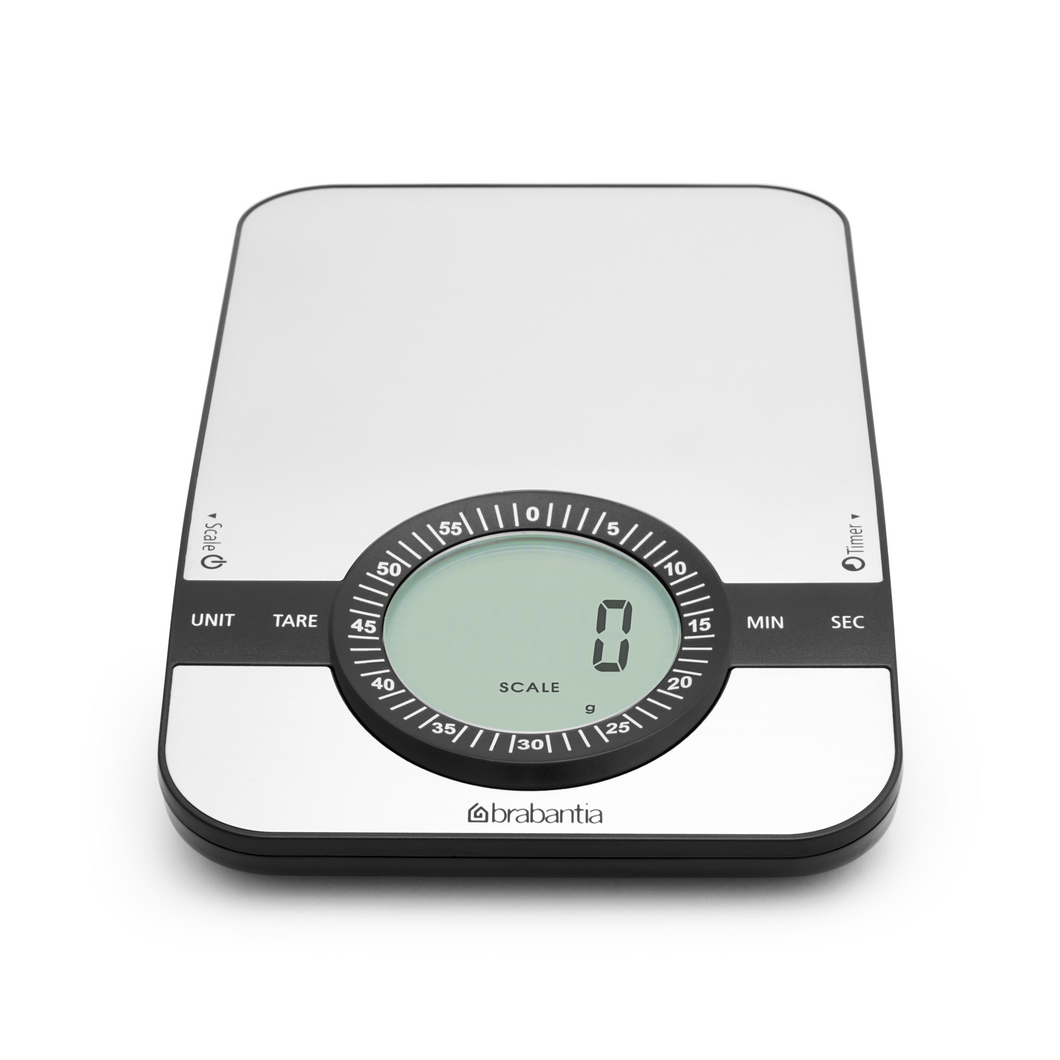 Brabantia Profile Digital Kitchen Scales, Rectangular, with Timer - Matt Steel