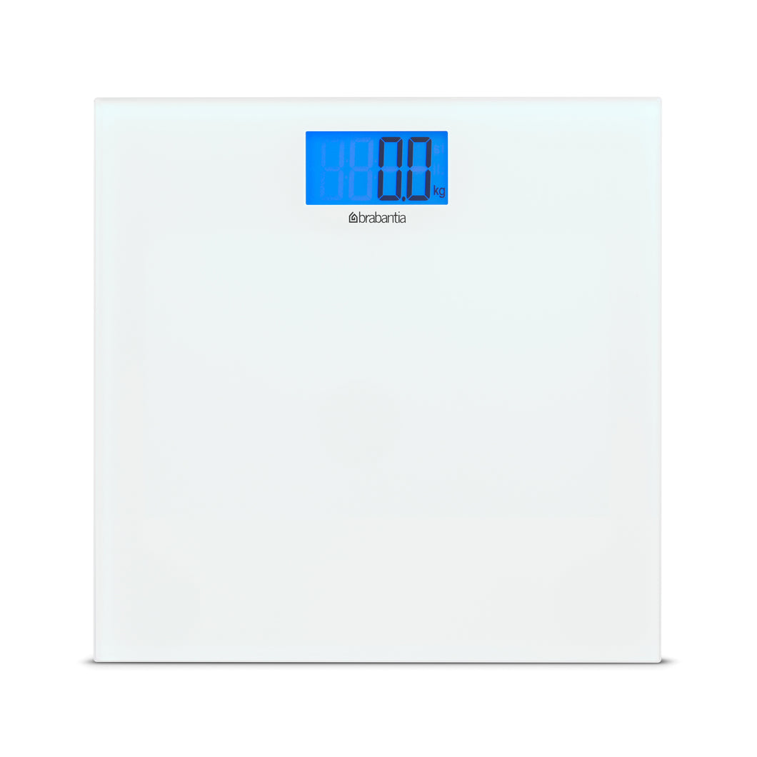 Brabantia Digital Bathroom Scales, Battery Powered, Glass - White