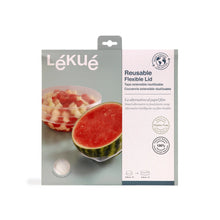 Load image into Gallery viewer, Lekue Reusable Flexible Silicone Lid, 26 - 30cm Diameter - Translucent White
