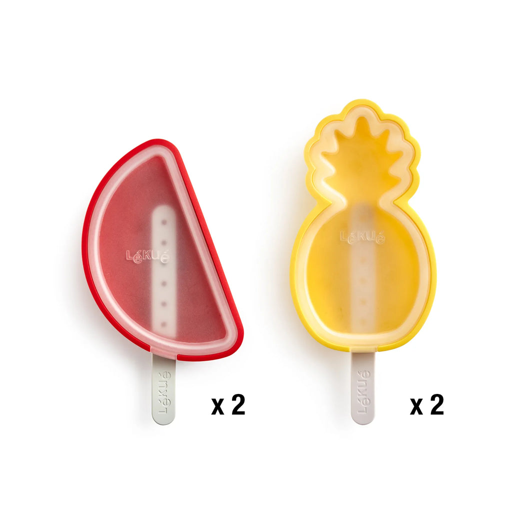 Lekue Tropical Fruits Ice Popsicles / Ice Cream Molds, Pack of 4 - 95ml