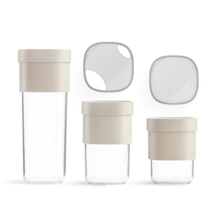 Lekue Flip Food Storage Set of 3 Containers and 2 Accessories - Silver