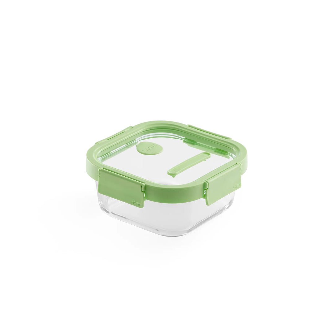 Lekue 100% Glass Leak Proof Square Food Containers - 800ml, Green (with Glass lids)