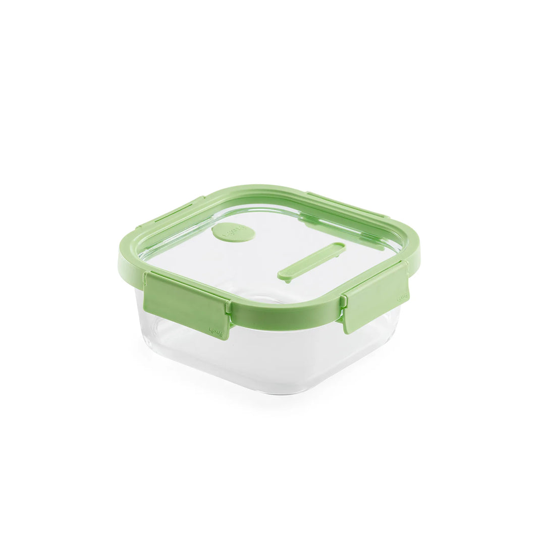 Lekue 100% Glass Leak Proof Square Food Containers - 1100ml, Green (with Glass lids)