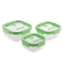 Load image into Gallery viewer, Lekue 100% Glass Leak Proof Square Food Containers - Set of 3, Green (with Glass lids)
