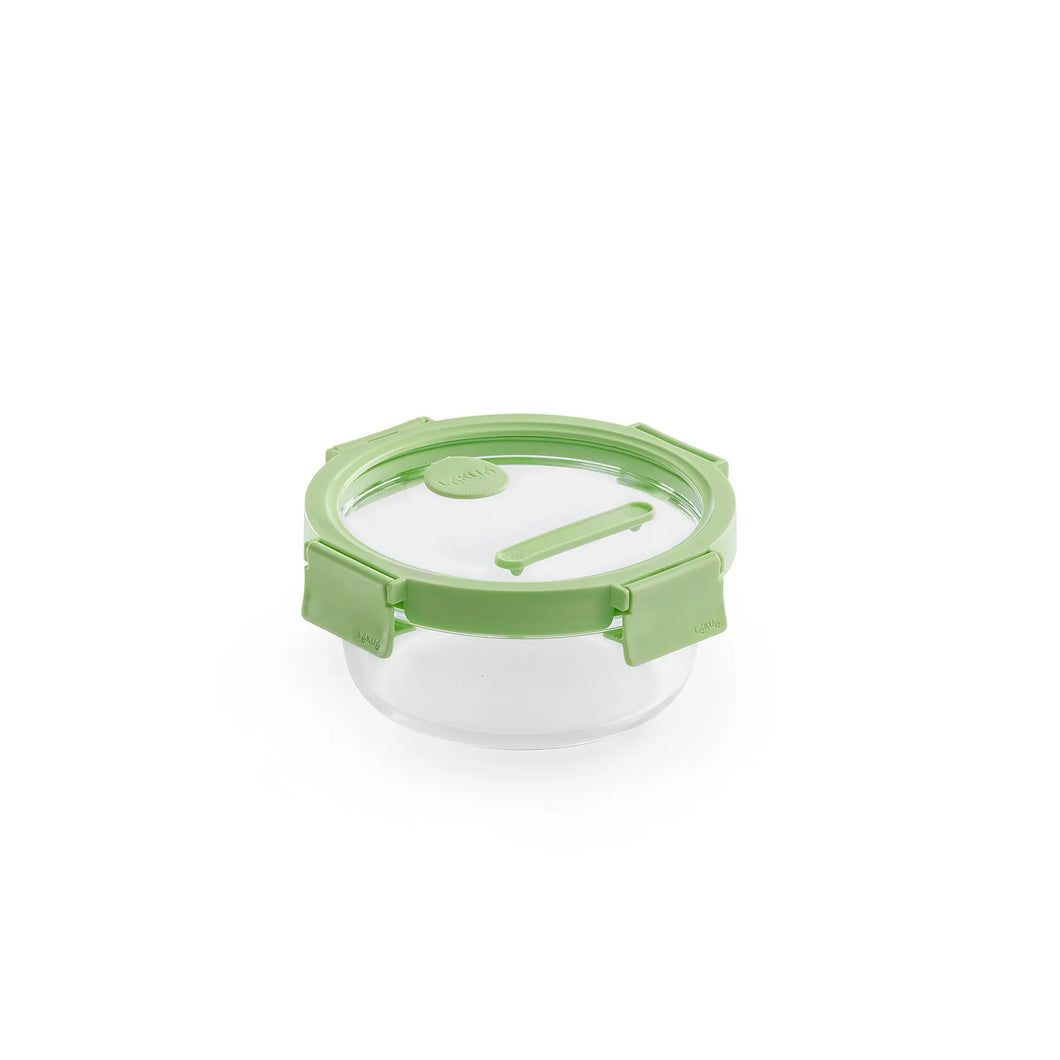 Lekue 100% Glass Leak Proof Round Food Containers - 650ml, Green (with Glass lids)