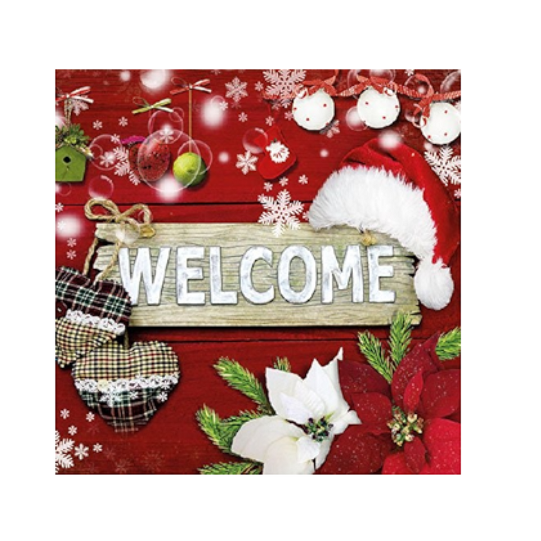 Ambiente Napkin Welcome Santa, Red - Large