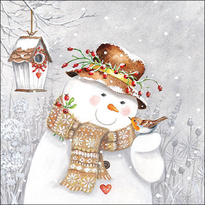Ambiente Napkin Snowman Holding Robin - Large