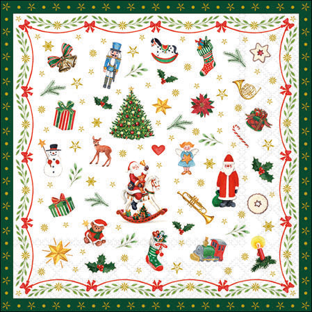 Ambiente Ornaments All Over Napkins, Green - Available in 2 sizes.