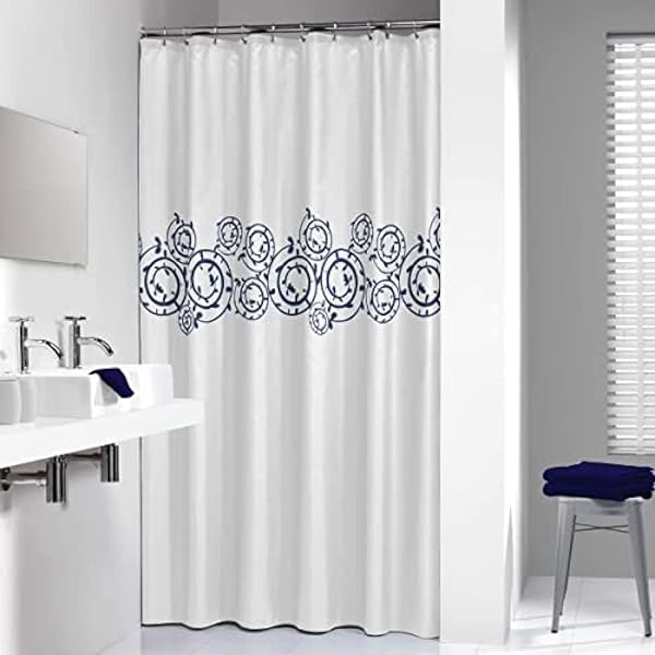 Sealskin Osaka Shower Curtain, White & Navy - 180 x 200cm
