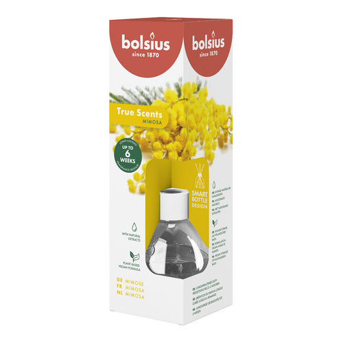 Bolsius True Scents Fragrance Diffuser Sticks, 60ml - Mimosa, package.