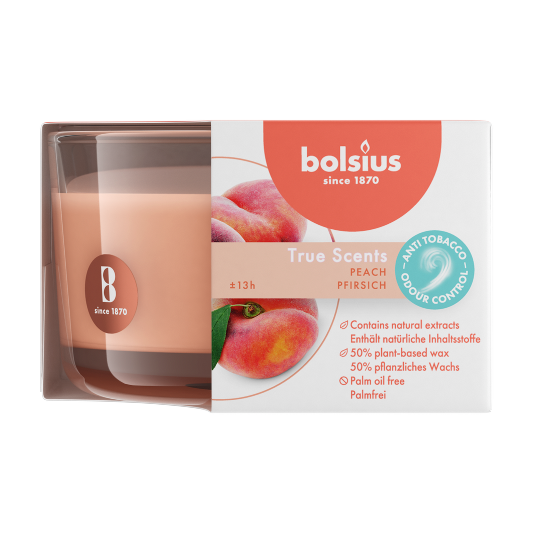 Bolsius True Scents Anti-Tobacco Candle in Glass, Peach - Available in Several Sizes
