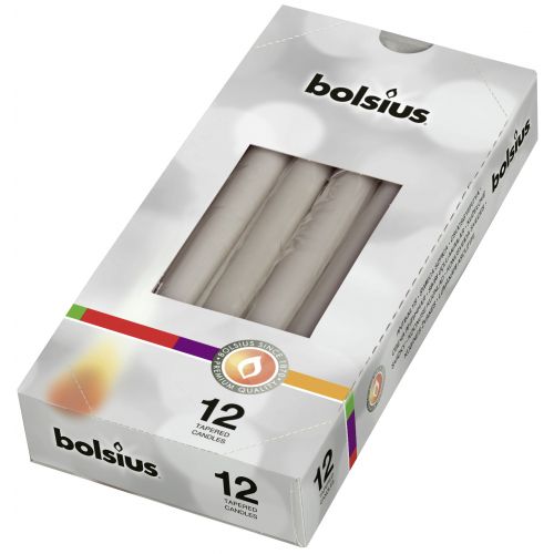 Bolsius Tapered Candles Individually Wrapped in Cello, 24.5 x 2.4cm  - Warm Grey, per Piece or Box of 12