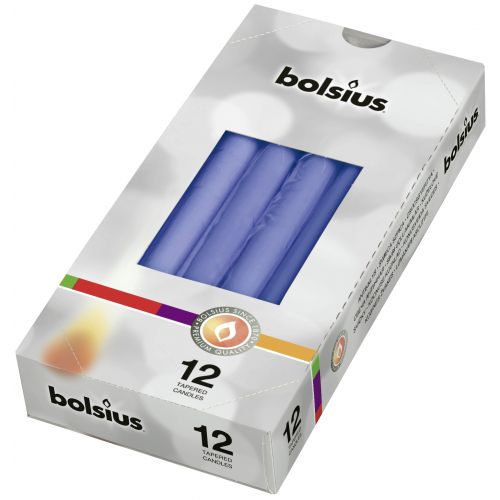Bolsius Tapered Candles Individually Wrapped in Cello, 24.5 x 2.4cm  - Corn Flour Blue, per Piece or Box of 12