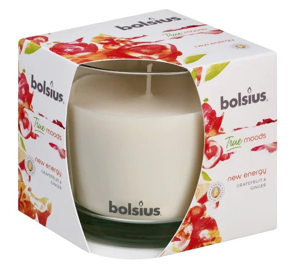 Bolsius True Moods New Energy, Grape Fruit & Ginger, Candle in Glass, Scented - 95/95mm