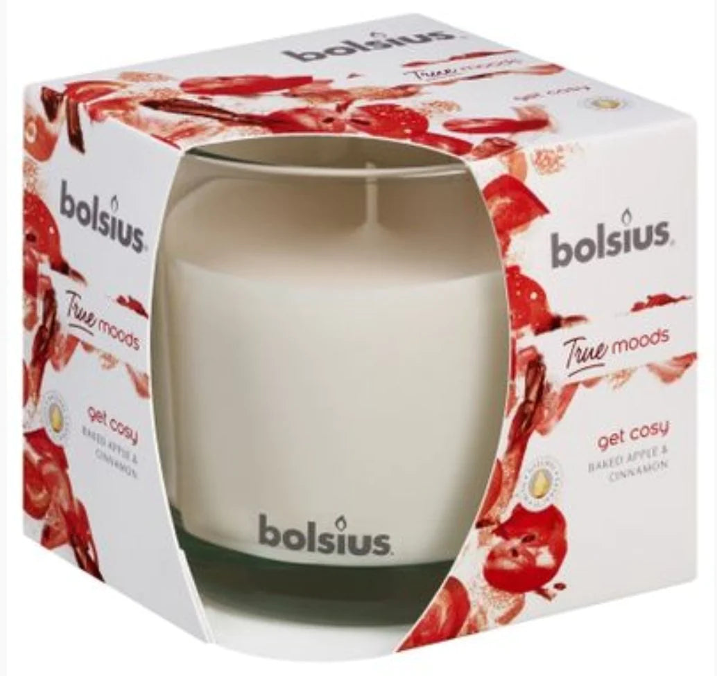 Bolsius True Moods Get Cosy, Baked Apple & Cinnamon, Candle in Glass, Scented - 95/95mm