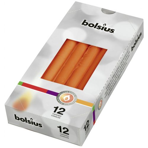 Bolsius Tapered Candles Individually Wrapped in Cello, 24.5 x 2.4cm  - Orange, per Piece or Box of 12