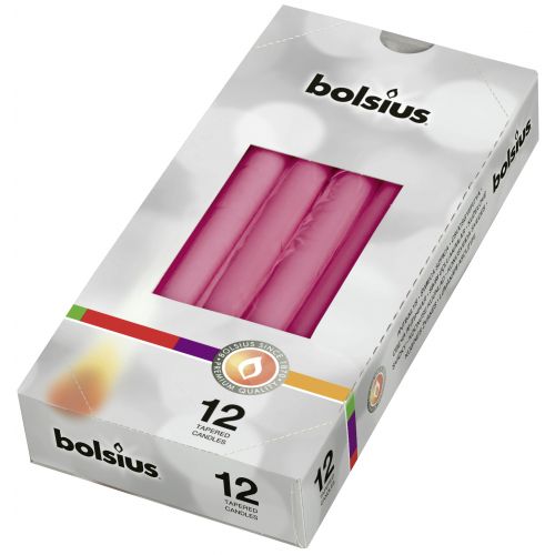 Bolsius Tapered Candles Individually Wrapped in Cello, 24.5 x 2.4cm  - Fuschia, per Piece or Box of 12