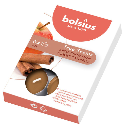 Bolsius True Scents Apple Cinnamon Tealight Candles, Scented - Pack of 6.