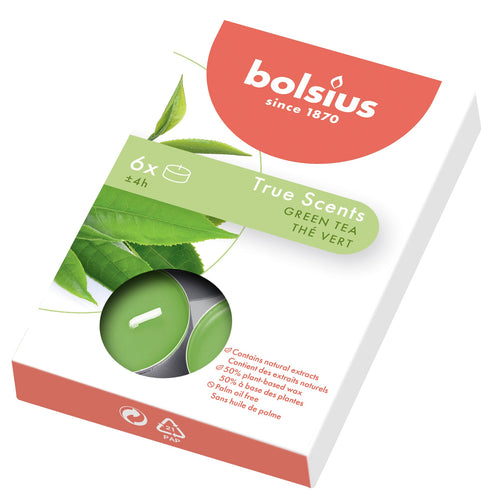 Bolsius True Scents Green Tea Tealight Candles, Scented - Pack of 6.