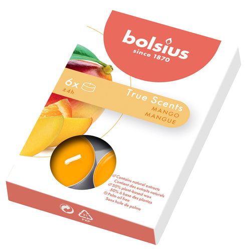 Bolsius True Scents Mango Tealight Candles, Scented - Pack of 6.