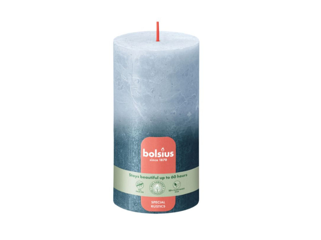 Bolsius Sunset Rustics Pillar Candle, Sky Blue + Blue - 130/68mm.