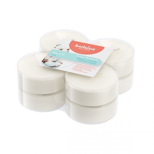Bolsius True Scents Fresh Cotton Maxi-Light Candles with Clear Cups, Scented - Pack of 8