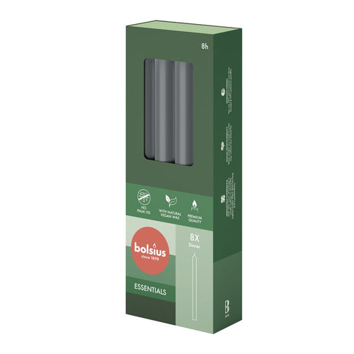 Bolsius Essentials Box of 8 Dinner Candles 230/20mm - Stormy Grey.