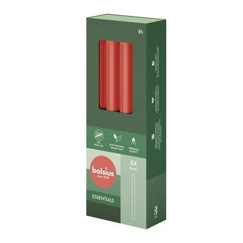 Bolsius Essentials Box of 8 Dinner Candles 230/20mm - Delicate Red.