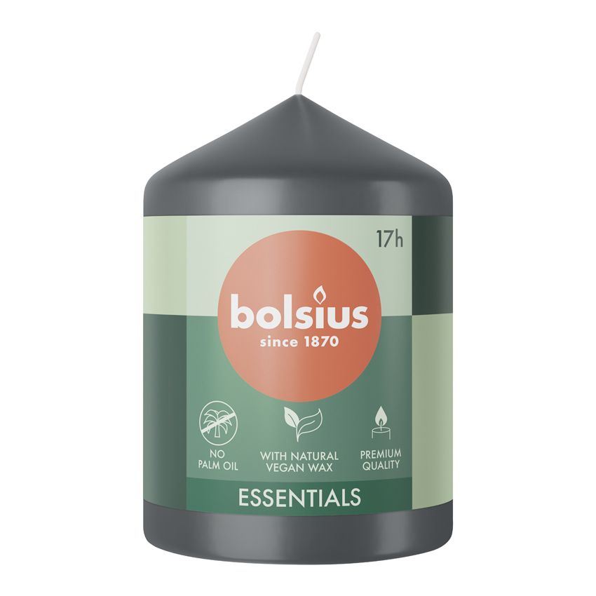 Bolsius Essentials Unscented Pillar Candle 80/58mm - Stormy Grey.