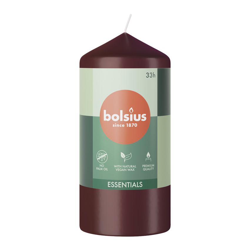 Bolsius Essentials Unscented Pillar Candle 120/58mm - Velvet Red.