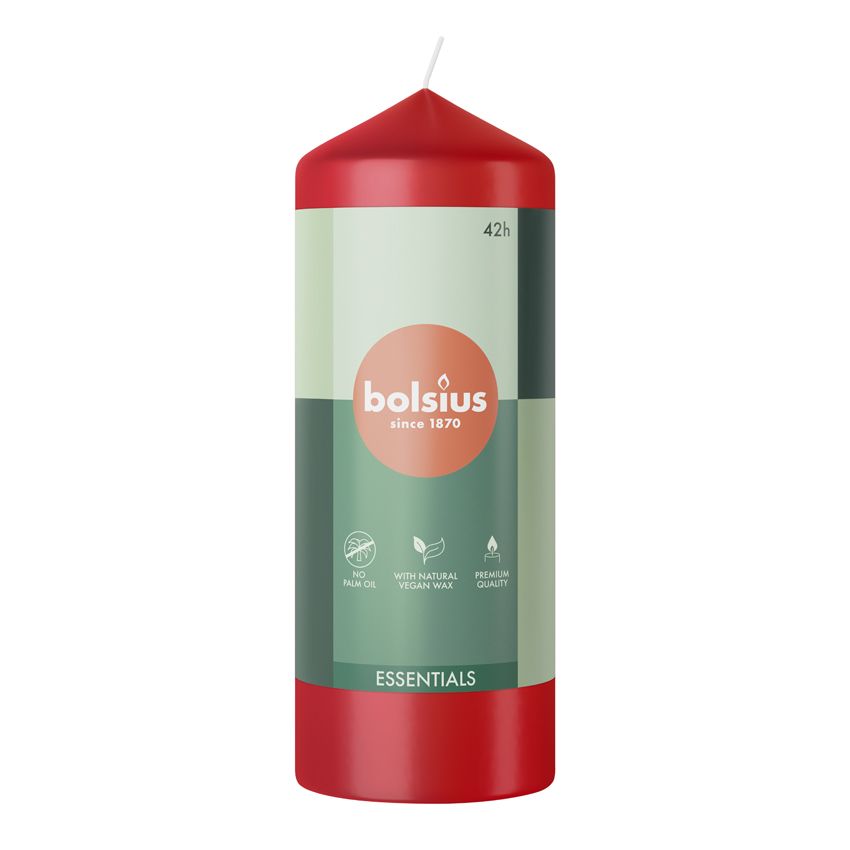 Bolsius Essentials Unscented Pillar Candle 150/58mm - Delicate Red