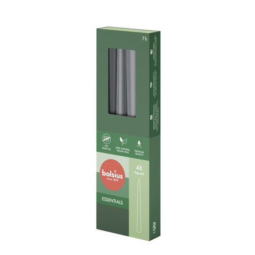 Bolsius Essentials Box of 4 Tapered Candles 245/24mm - Stormy Grey.