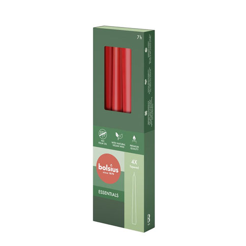 Bolsius Essentials Box of 4 Tapered Candles 245/24mm - Delicate Red.