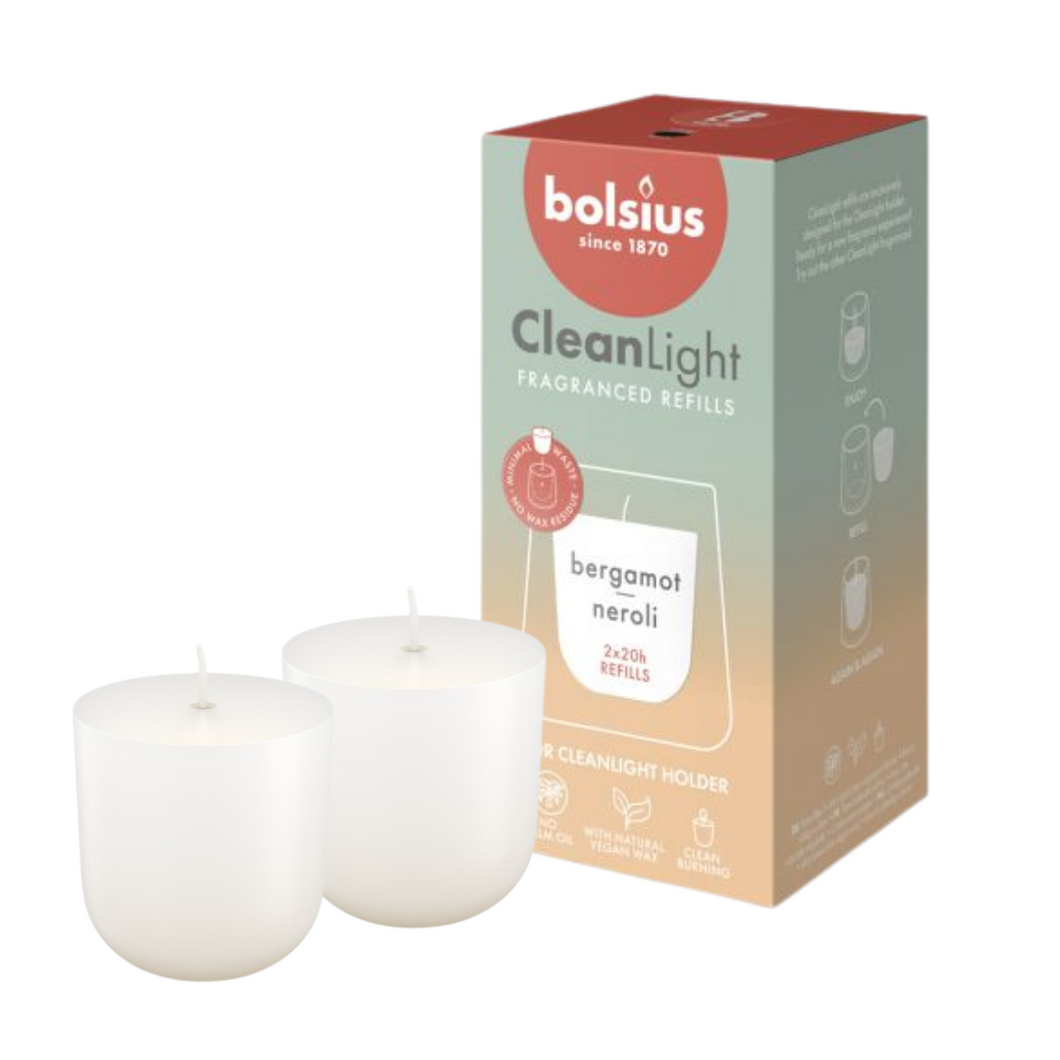 Bolsius CleanLight Fragranced Refill Candles, Pack of 2 - Bergamot & Neroli