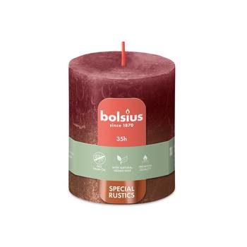 Bolsius Sunset Rustics Small Pillar Candle, Velvet Red + Copper - 80/68mm.
