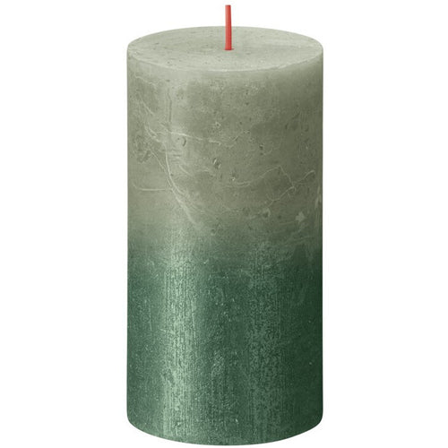 Bolsius Sunset Rustics Medium Pillar Candle, Fresh Olive+Matallic Green - 130/68mm.
