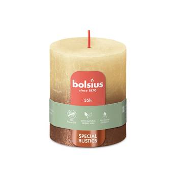 Bolsius Sunset Rustics Small Pillar Candle, Oat Beige + Copper - 80/68mm.