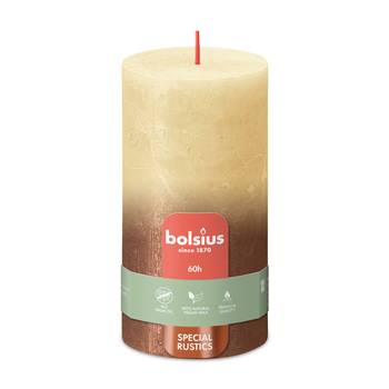Bolsius Sunset Rustics Medium Pillar Candle, Oat Beige + Copper - 130/68mm.