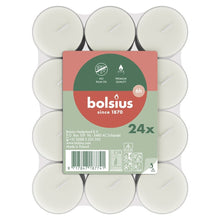 Load image into Gallery viewer, Bolsius Pack of 24 Tealight Candles, 6-hour Burn Time - Clear Cup, top view.
