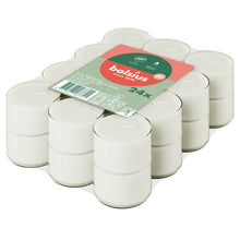 Load image into Gallery viewer, Bolsius Pack of 24 Tealight Candles, 6-hour Burn Time - Clear Cup, angled view.
