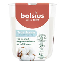 Load image into Gallery viewer, Bolsius True Scents Fragranced Candle in Glass - 80/73mm, Fresh Cotton, front view.
